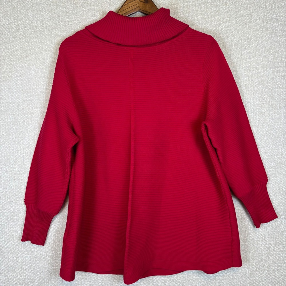 Cyrus Womens Size 1X Red Cowl Neck Ribbed Knit Sweater Pullover Winter Holiday - Picture 2 of 8